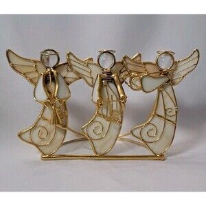 Holiday Living Christmas Candle Holder 3 Angels w/ Intruments Gold Tone & Ivory